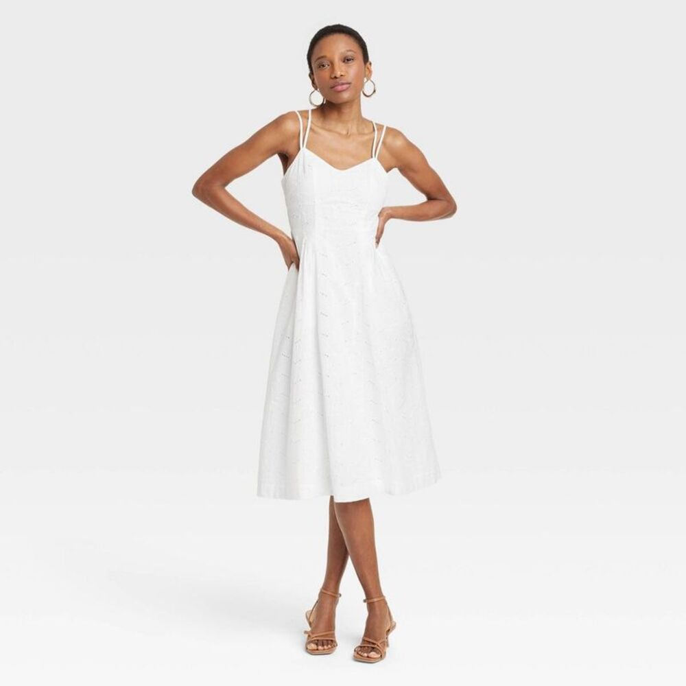 Women's Eyelet Midi Sundress - A New Day White XS